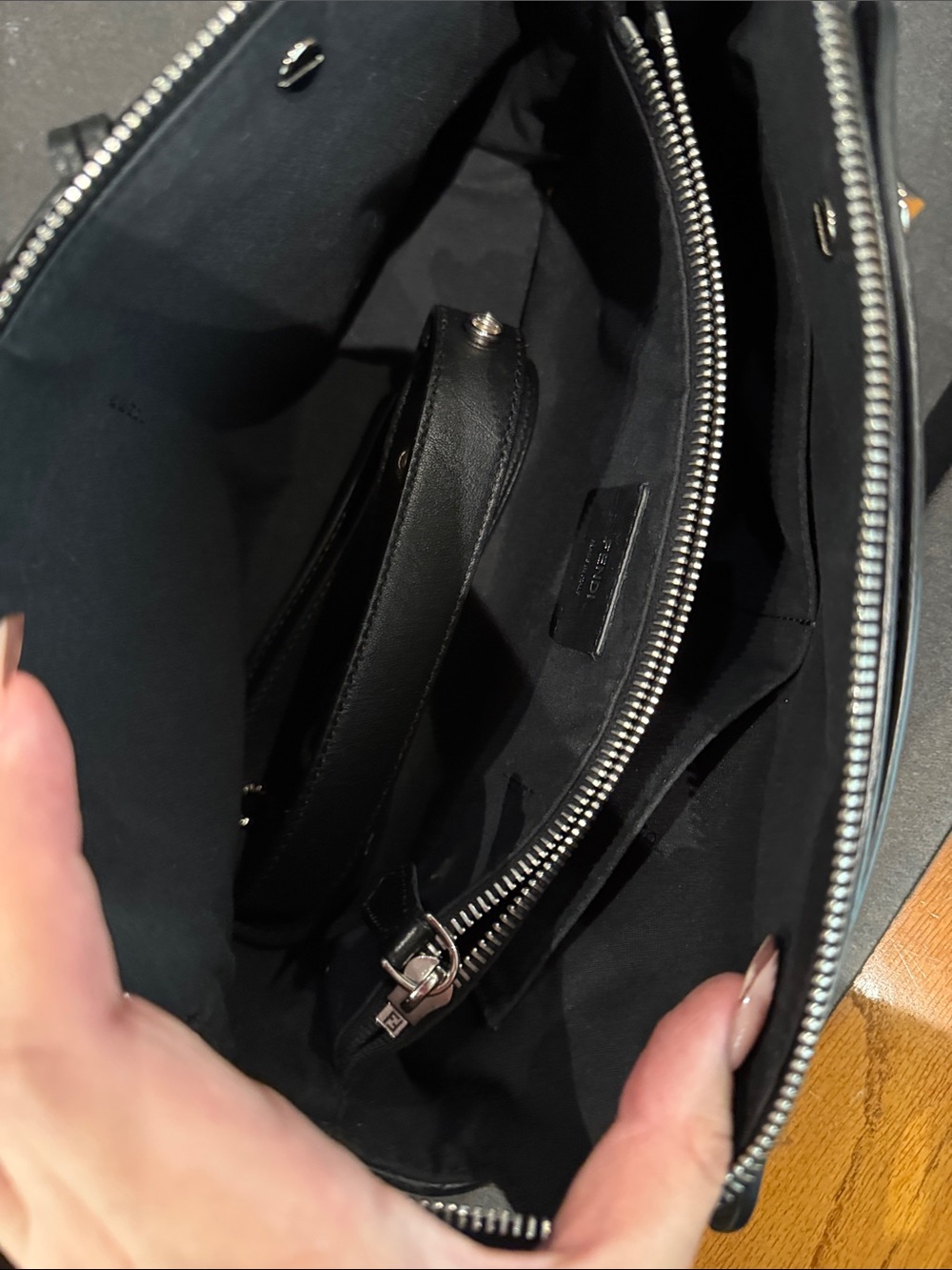 Fendi Black Leather Shoulder Bag with Silver Accents - Picture 6 of 7
